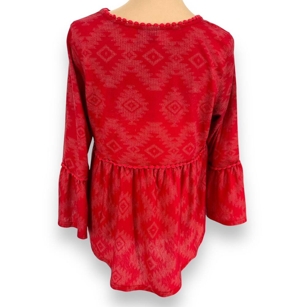 Woman’s CRUEL Girl Top in Red Aztec & Peplum PomPom Trim L